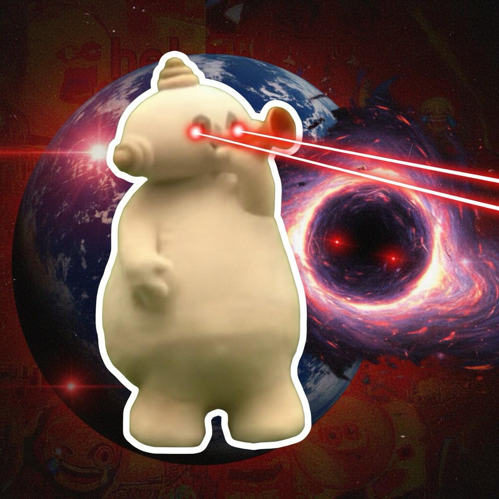 Makka Pakka laser eyes cosmic black hole