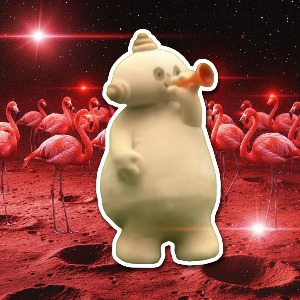 Makka Pakka with flamingos alien planet